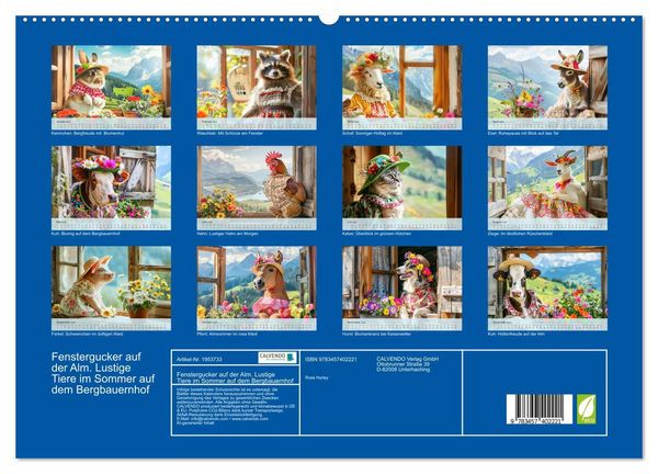 Produktbild: Fenstergucker auf der Alm. Lustige Tiere im Sommer auf dem Bergbauernhof (hochwertiger Premium Wandkalender 2026 DIN A2 quer), Kunstdruck in Hochglanz