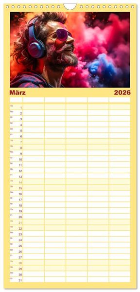 Produktbild: Familienplaner 2026 - Konzert der Farben mit 5 Spalten (Wandkalender, 21 x 45 cm) CALVENDO