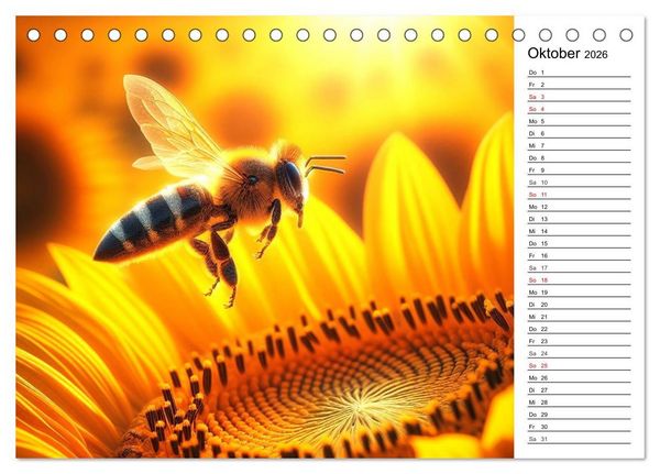 Produktbild: Biene auf Bl&uuml;te - Faszinierende Details durch k&uuml;nstliche Intelligenz (Tischkalender 2026 DIN A5 quer), CALVENDO Monatskalender