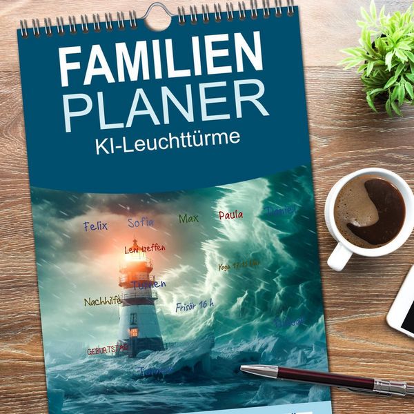 Produktbild: Familienplaner 2026 - KI-Leuchtt&uuml;rme mit 5 Spalten (Wandkalender, 21 x 45 cm) CALVENDO