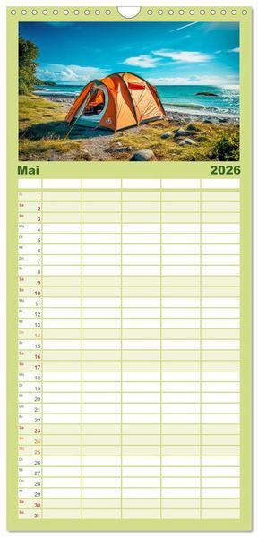 Produktbild: Familienplaner 2026 - Camping mit dem Zelt mit 5 Spalten (Wandkalender, 21 x 45 cm) CALVENDO