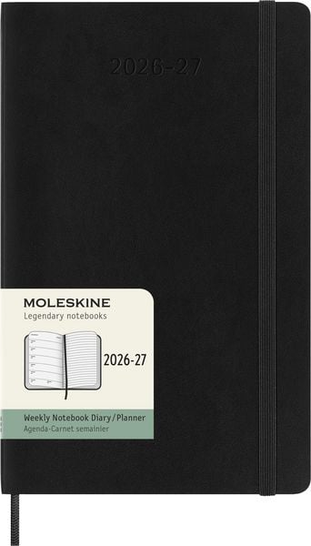 Produktbild: Moleskine 18 Monate Wochenkalender 2026/2027, L/A5, 1 Wo = 1 Seite, Rechts Linierte Seite, Weicher Einband, Schwarz