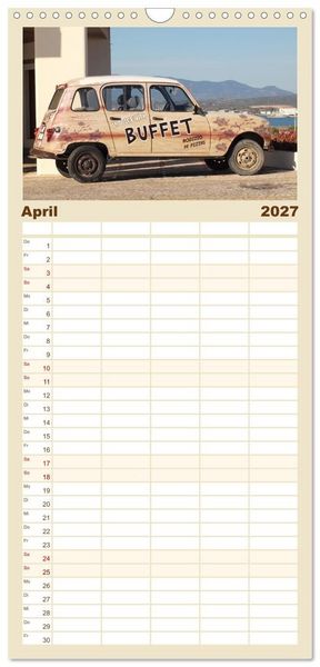 Produktbild: Familienplaner 2027 - Kultauto aus Frankreich - Renault 4 mit 5 Spalten (Wandkalender, 21 x 45 cm) CALVENDO