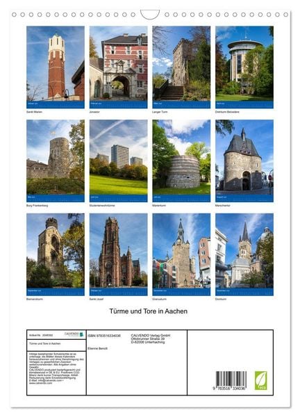 Produktbild: T&uuml;rme und Tore in Aachen (Wandkalender 2026 DIN A3 hoch), CALVENDO Monatskalender