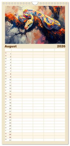 Produktbild: Familienplaner 2026 - Schlangen. Faszination Reptilien. Kunstvolle Paintings mit 5 Spalten (Wandkalender, 21 x 45 cm) CALVENDO