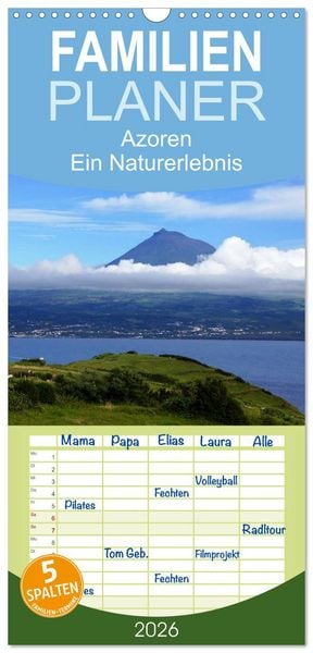 Produktbild: Familienplaner 2026 - Azoren - Ein Naturerlebnis mit 5 Spalten (Wandkalender, 21 x 45 cm) CALVENDO