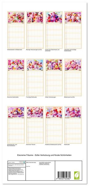 Produktbild: Familienplaner 2026 - Eiscreme-Tr&auml;ume - S&uuml;&szlig;e Verlockung und florale Sch&ouml;nheiten mit 5 Spalten (Wandkalender, 21 x 45 cm) CALVENDO