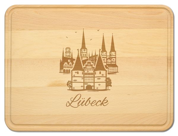 Produktbild: Buchenholz Schneidebrett 40x30cm, Motiv L&uuml;beck