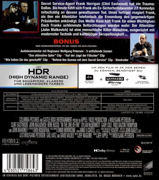 Produktbild: In The Line Of Fire - Die zweite Chance (4K Ultra HD)