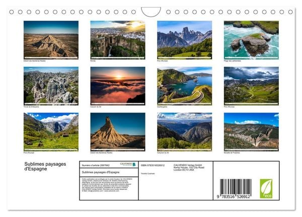 Produktbild: Sublimes paysages d'Espagne (Calendrier mural 2026 DIN A4 vertical), CALVENDO calendrier mensuel