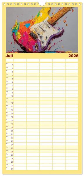 Produktbild: Familienplaner 2026 - Saitenzauber &ndash; Gitarren im Bilderklang mit 5 Spalten (Wandkalender, 21 x 45 cm) CALVENDO