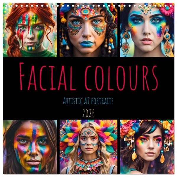 Produktbild: Facial colours - Artistic AI portraits (Wall Calendar 2026 12 &times; 12 Inch) CALVENDO 12 Month Wall Calendar