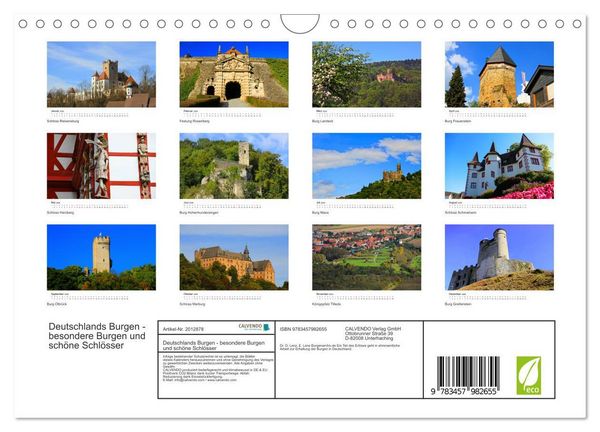 Produktbild: Deutschlands Burgen - besondere Burgen und sch&ouml;ne Schl&ouml;sser (Wandkalender 2026 DIN A4 quer), CALVENDO Monatskalender