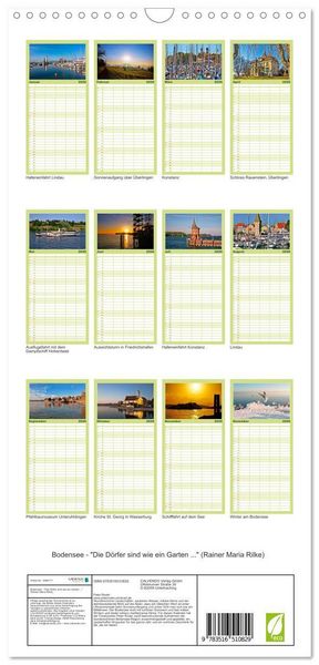 Produktbild: Familienplaner 2026 - Bodensee - "Die D&ouml;rfer sind wie ein Garten ..." (Rainer Maria Rilke) mit 5 Spalten (Wandkalender, 21 x 45 cm) CALVENDO