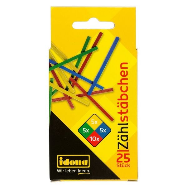 Produktbild: Idena Z&auml;hlst&auml;bchen 75mm aus Holz gelb gr&uuml;n blau rot 25 St&uuml;ck