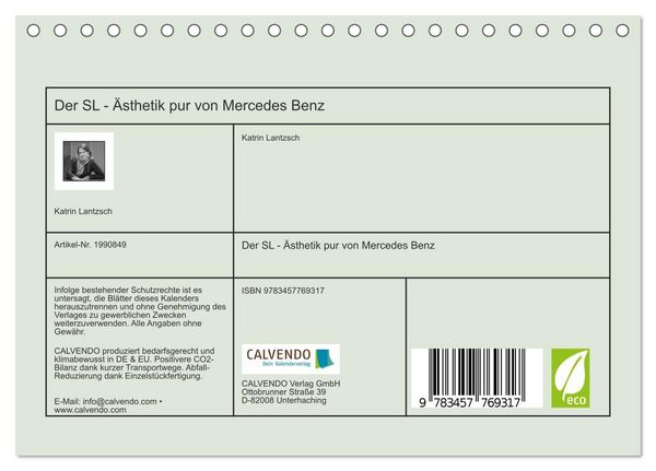 Produktbild: Der SL - &Auml;sthetik pur von Mercedes Benz (Tischkalender 2026 DIN A5 quer), CALVENDO Monatskalender