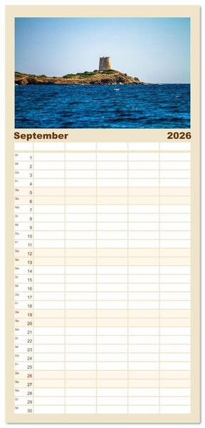 Produktbild: Familienplaner 2026 - Sardinien - Impressionen Einer Mittelmeerperle mit 5 Spalten (Wandkalender, 21 x 45 cm) CALVENDO