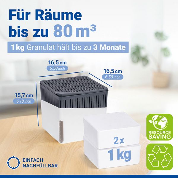 Produktbild: Raumentfeuchter Mod. Cube Wei&szlig; 1000 g mit Nachf&uuml;ller, beugt Schimmel und Ger&uuml;chen vor