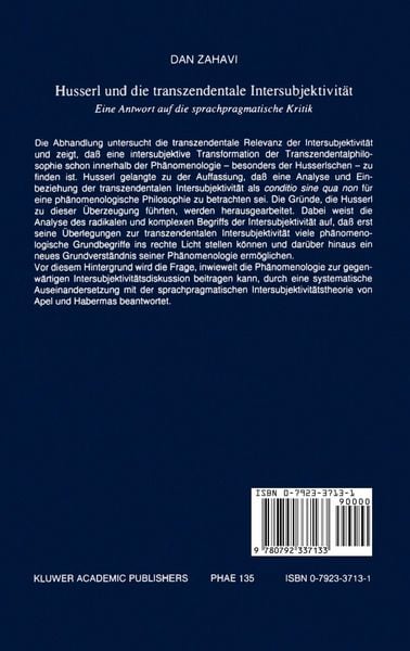 Produktbild: Husserl und Die Transzendentale Intersubjektivit&auml;t