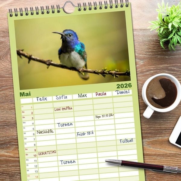 Produktbild: Familienplaner 2026 - Zauberhafte Kolibris in Costa Rica mit 5 Spalten (Wandkalender, 21 x 45 cm) CALVENDO