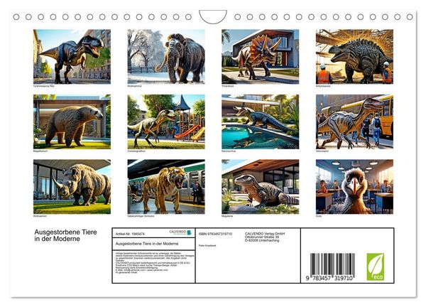 Produktbild: Ausgestorbene Tiere in der Moderne (Wandkalender 2026 DIN A4 quer), CALVENDO Monatskalender