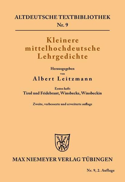 Produktbild: Kleinere mittelhochdeutsche Lehrgedichte