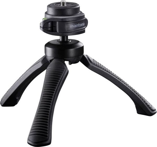Produktbild: Mantona Gaia Tischstativ 1/4 Zoll Arbeitsh&ouml;he=13cm Schwarz Wasserwaage, inkl. Handschlaufe