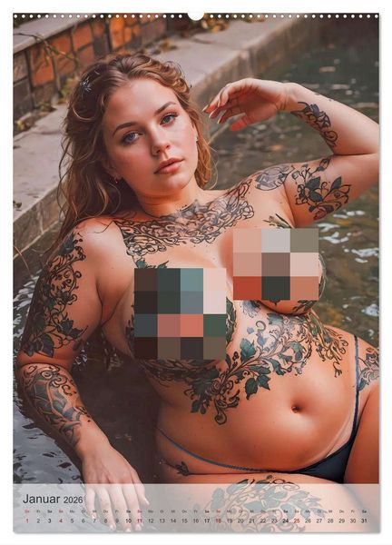 Produktbild: Verf&uuml;hrerische Momente - Kurven und Tattoos (hochwertiger Premium Wandkalender 2026 DIN A2 hoch), Kunstdruck in Hochglanz