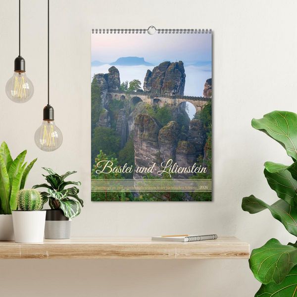 Produktbild: Bastei und Lilienstein - Unterwegs an zwei m&auml;rchenhaften Orten in der S&auml;chsischen Schweiz (Wandkalender 2026 DIN A3 hoch), CALVENDO Monatskalender
