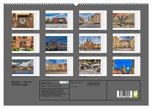 Produktbild: Breslau &ndash; Zeit f&uuml;r Entdeckungen (hochwertiger Premium Wandkalender 2026 DIN A2 quer), Kunstdruck in Hochglanz