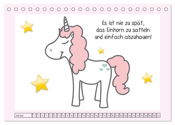 Produktbild: Unicorns. Einhorn-Spr&uuml;che und Weisheiten! (Tischkalender 2026 DIN A5 quer), CALVENDO Monatskalender