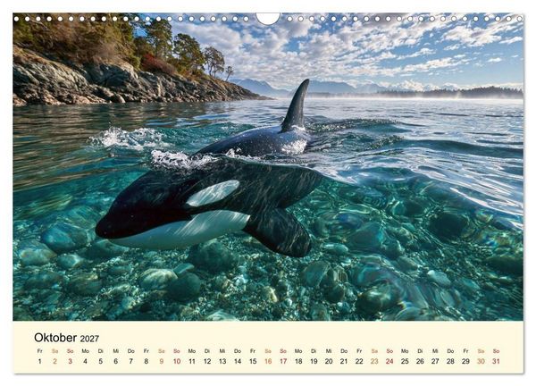 Produktbild: Orcas - Wilde Eleganz des Meeres (Wandkalender 2027 DIN A3 quer), CALVENDO Monatskalender