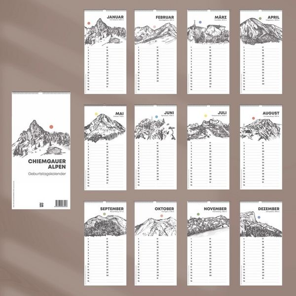 Produktbild: Kleiner Geburtstagskalender "Chiemgauer Alpen", ohne Jahreszahl