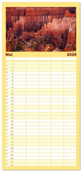 Produktbild: Familienplaner 2026 - USA - Der S&uuml;dwesten mit 5 Spalten (Wandkalender, 21 x 45 cm) CALVENDO