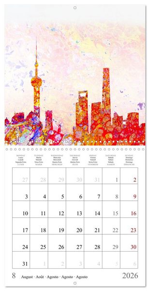 Produktbild: Colorful metropolises of the world - Acrylic Pouring of skylines of famous world cities (Wall Calendar 2026 12 &times; 12 Inch) CALVENDO 12 Month Wall Calendar