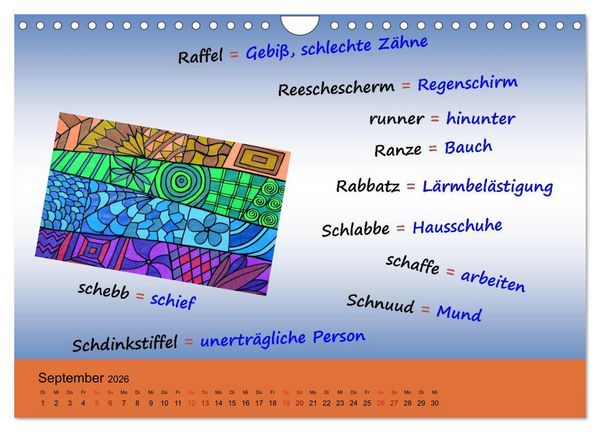 Produktbild: De Hessisch-Kalenner - hessisch babbele lerne in aam Johr (Wandkalender 2026 DIN A4 quer), CALVENDO Monatskalender