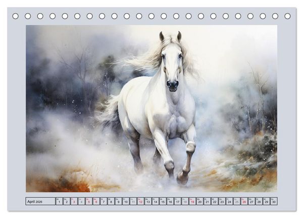 Produktbild: Anmutige Schimmel. &Auml;sthetik wei&szlig;er Aquarell-Pferde (Tischkalender 2026 DIN A5 quer), CALVENDO Monatskalender