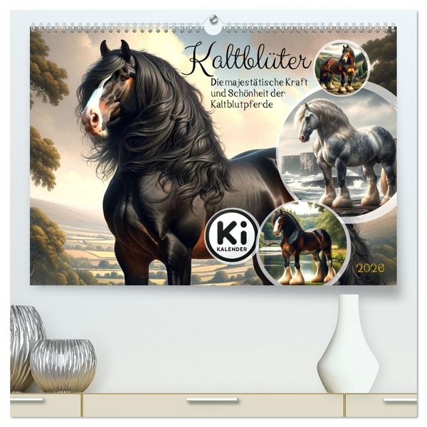 Produktbild: Kaltbl&uuml;ter - Die majest&auml;tische Kraft und Sch&ouml;nheit der Kaltblutpferde (hochwertiger Premium Wandkalender 2026 DIN A2 quer), Kunstdruck in Hochglanz