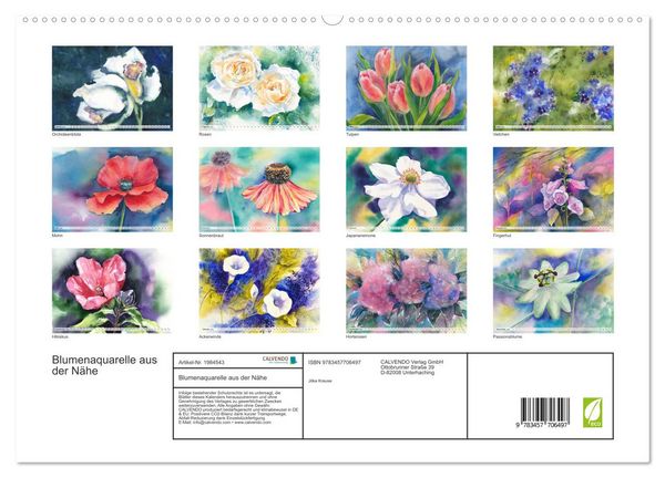 Produktbild: Blumenaquarelle aus der N&auml;he (hochwertiger Premium Wandkalender 2026 DIN A2 quer), Kunstdruck in Hochglanz