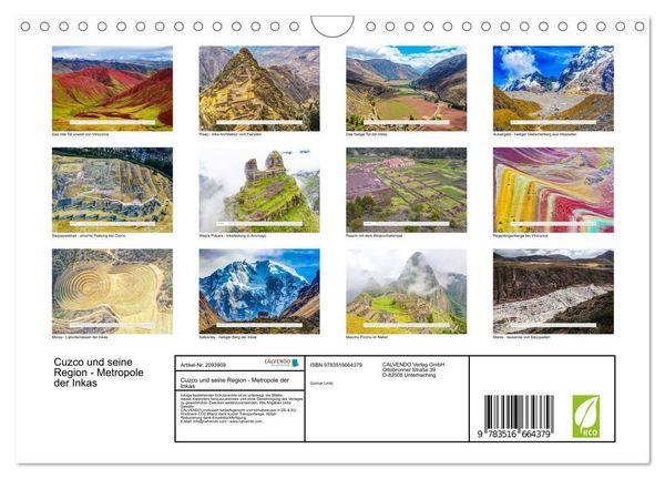 Produktbild: Cuzco und seine Region - Metropole der Inkas (Wandkalender 2026 DIN A4 quer), CALVENDO Monatskalender