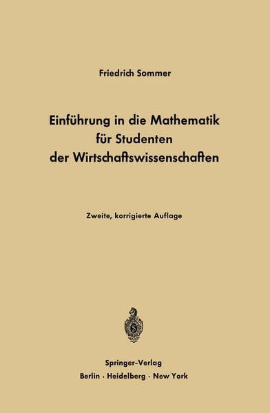 Produktbild: Einf&uuml;hrung in die Mathematik f&uuml;r Studenten der Wirtschaftswissenschaften
