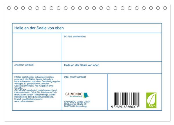 Produktbild: Halle an der Saale von oben (Tischkalender 2026 DIN A5 quer), CALVENDO Monatskalender