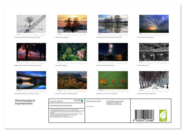 Produktbild: Weserbergland Impressionen (Wandkalender 2026 DIN A4 quer), CALVENDO Monatskalender