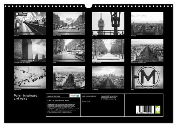 Produktbild: Paris - in schwarz und weiss (Wandkalender 2026 DIN A3 quer), CALVENDO Monatskalender