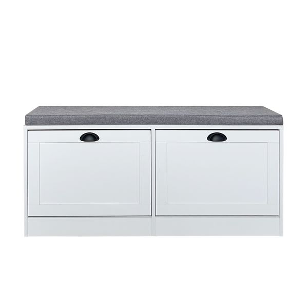 Produktbild: HTI-Living Schuhschrank Thekla 2 Klappen 105 cm Wei&szlig; mit Sitzkissen