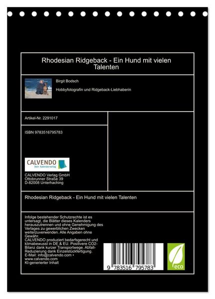 Produktbild: Rhodesian Ridgeback - Ein Hund mit vielen Talenten (Tischkalender 2027 DIN A5 hoch), CALVENDO Monatskalender