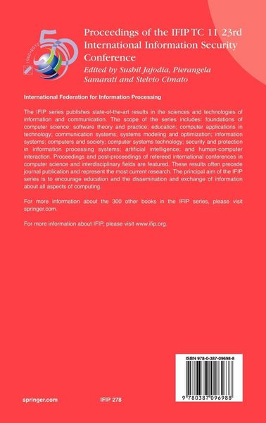 Produktbild: Proceedings of the IFIP TC 11 23rd International Information Security Conference
