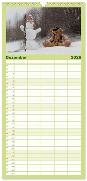 Produktbild: Familienplaner 2026 - Travelling Teddy mit 5 Spalten (Wandkalender, 21 x 45 cm) CALVENDO