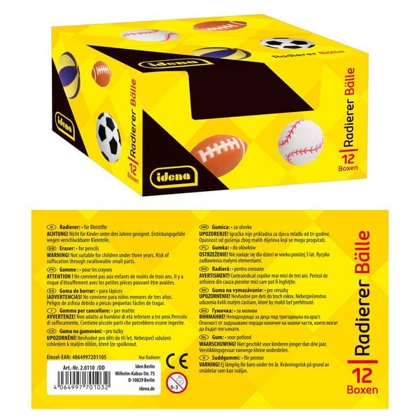 Produktbild: Idena Radierer B&auml;lle 4 St&uuml;ck Box