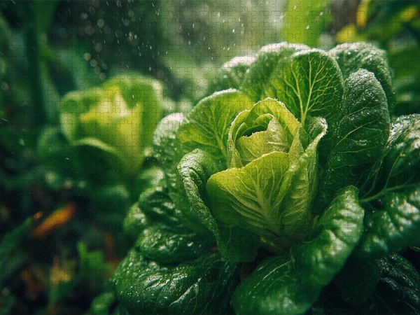 Produktbild: CALVENDO Puzzle Frischer Kopfsalat im Garten w&auml;chst im satten Gr&uuml;n | 1000 Teile Lege-Gr&ouml;&szlig;e 64x48cm Foto-Puzzle f&uuml;r gl&uuml;ckliche Stunden